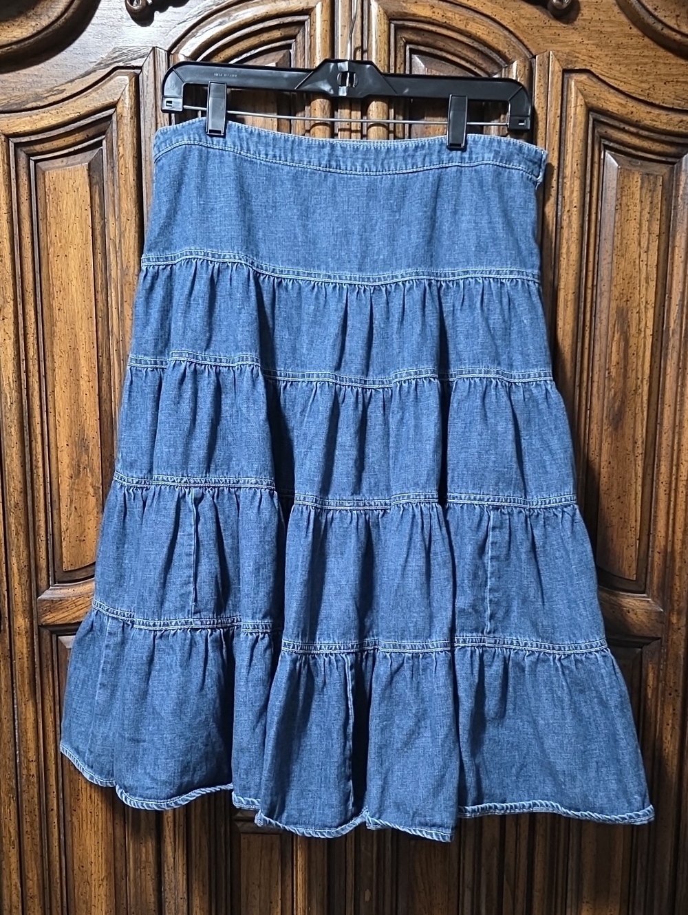 Vtg Y2K Tommy Hilfiger Tiered Denim Midi Skirt 8 Western Coastal Cowgirl Boho